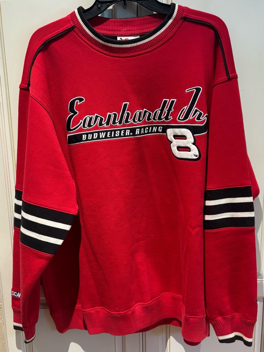 Vintage Earnhardt Jr 8 Budweiser Racing NASCAR size L red sweatshirt